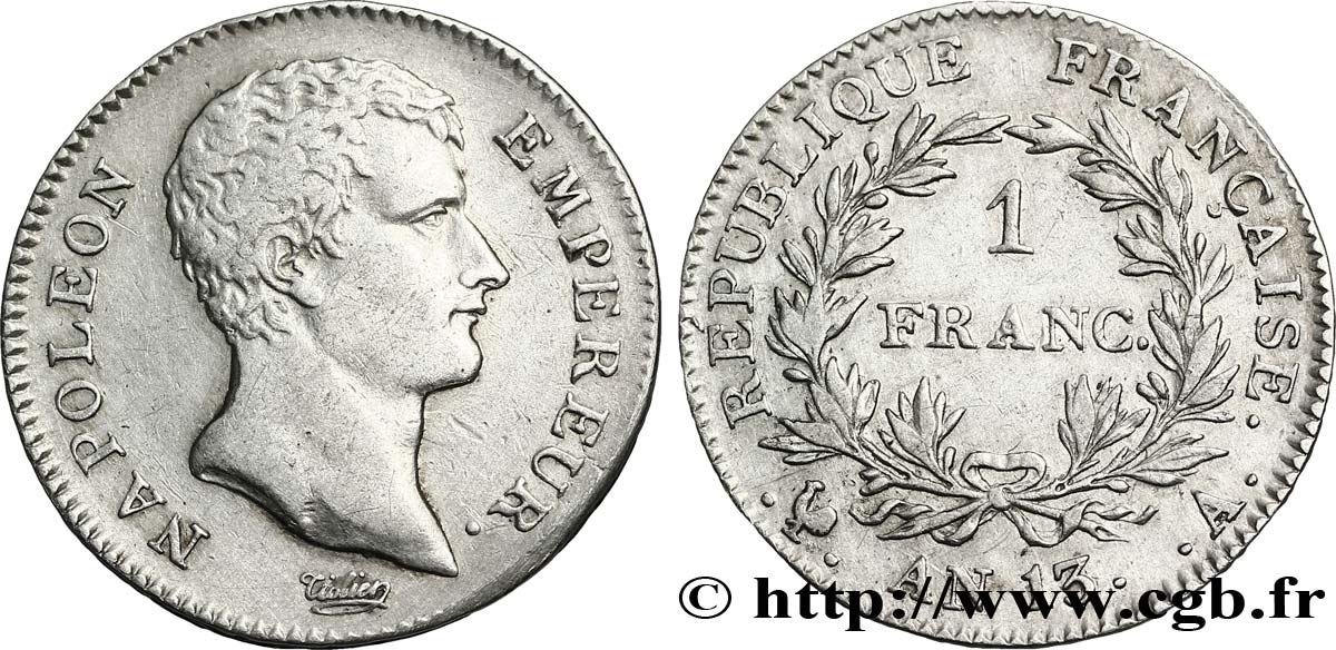 1 franc Napoléon Empereur, Calendrier révolutionnaire 1805 Paris F.201/14 TB35 