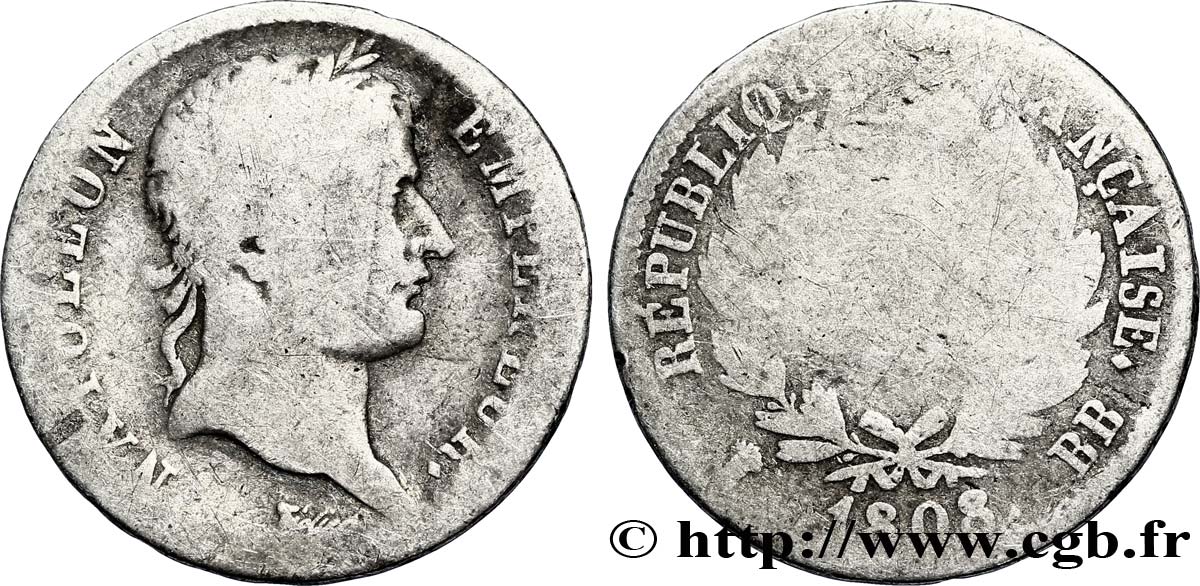 1 franc Napoléon Ier tête laurée, République française 1808 Strasbourg F.204/4 MC5 