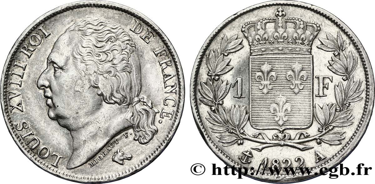 1 franc Louis XVIII 1822 Paris F.206/40 TTB45 