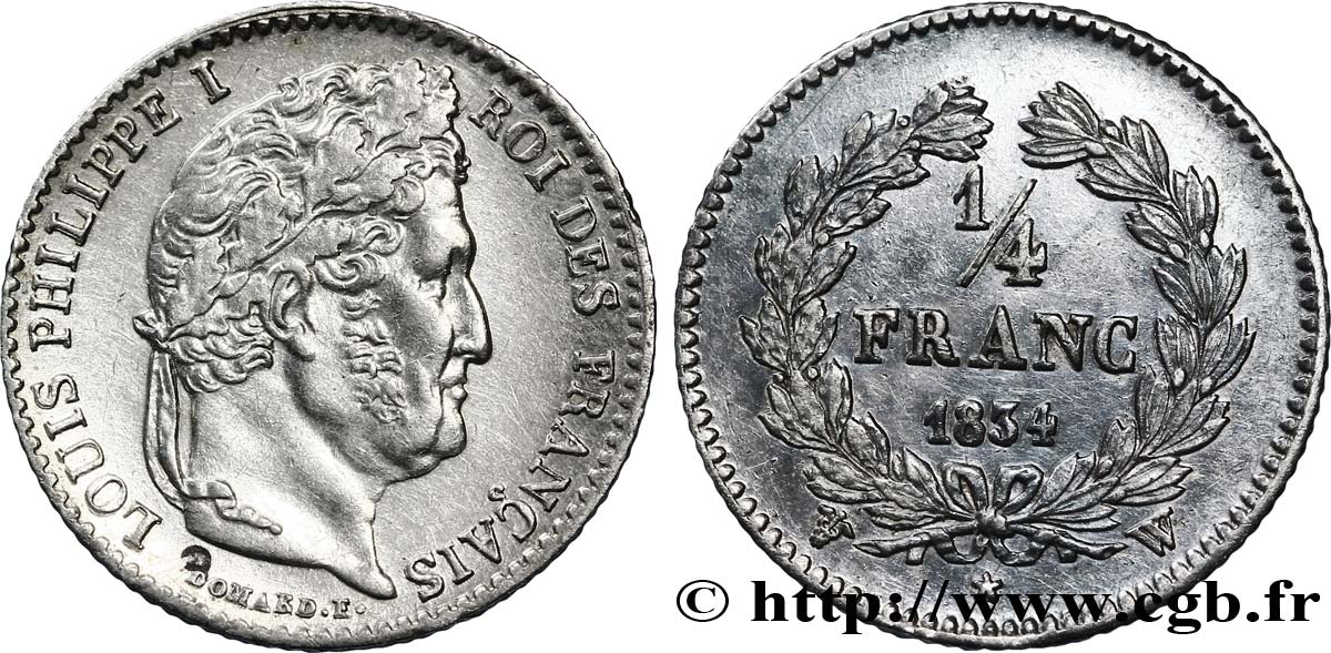 1/4 franc Louis-Philippe 1834 Lille F.166/48 MS60 