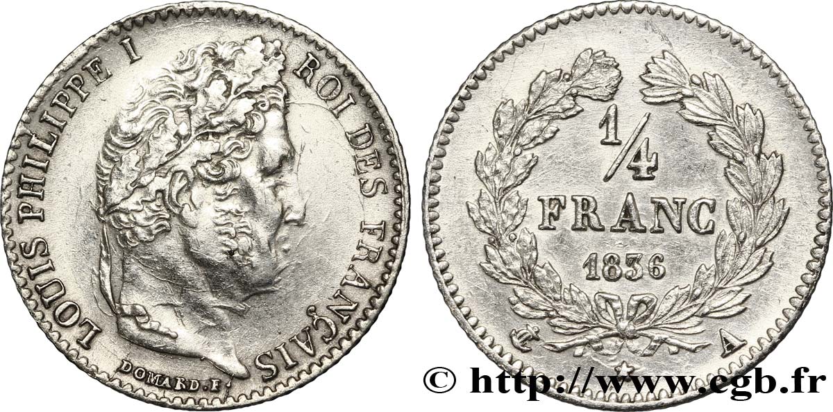 1/4 franc Louis-Philippe 1836 Paris F.166/59 AU 