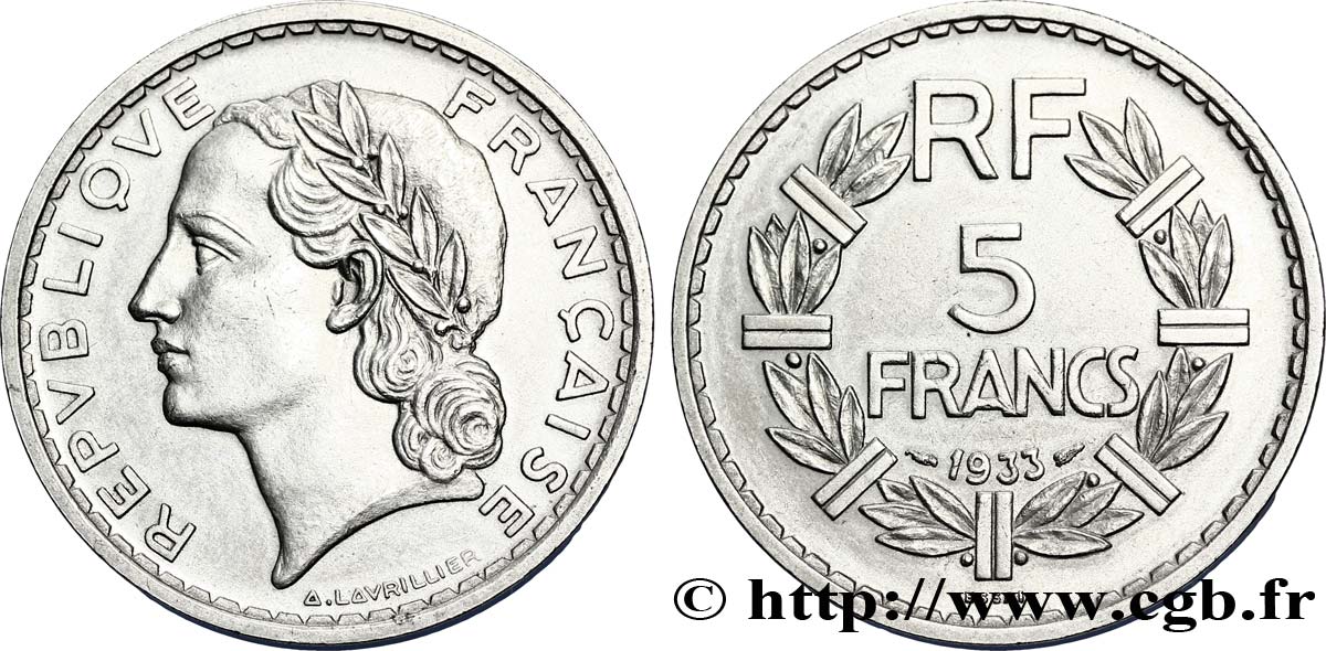 Essai de 5 francs Lavrillier, nickel, avec différents 1933  F.336/1 SUP58 