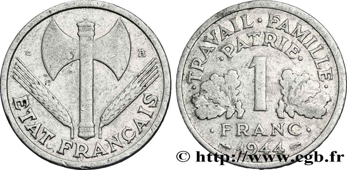 1 franc Francisque, légère 1944 Castelsarrasin F.223/8 TB30 