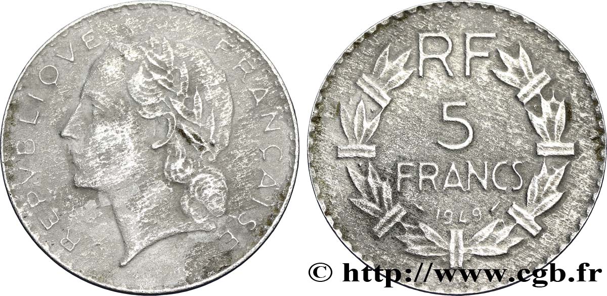Faux de 5 francs Lavrillier, aluminium 1949 Beaumont-le-Roger F.339/19 TB20 
