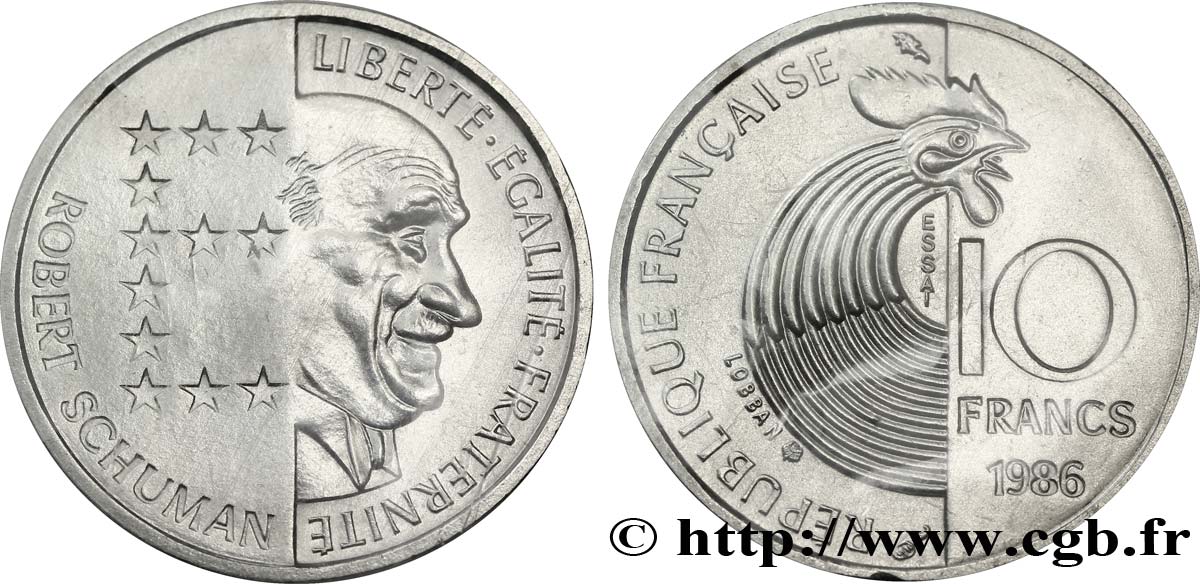 Essai de 10 francs Robert Schuman 1986 Pessac F.374/1 MS65 