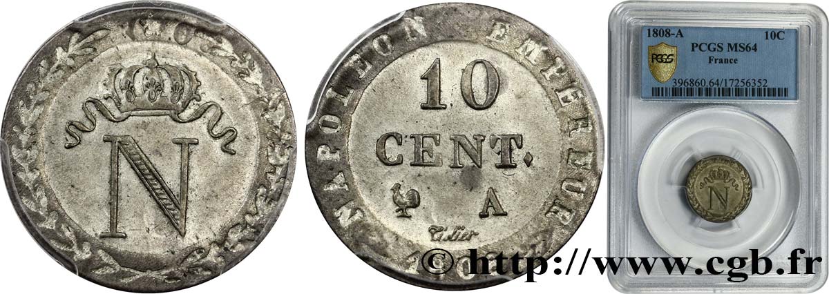 10 cent. à l N couronnée 1808 Paris F.130/2 SC64 PCGS