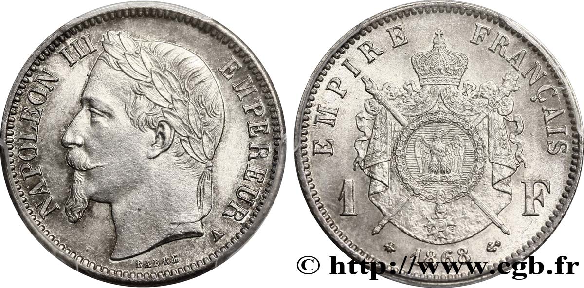 1 franc Napoléon III, tête laurée 1868 Paris F.215/10 MS60 PCGS