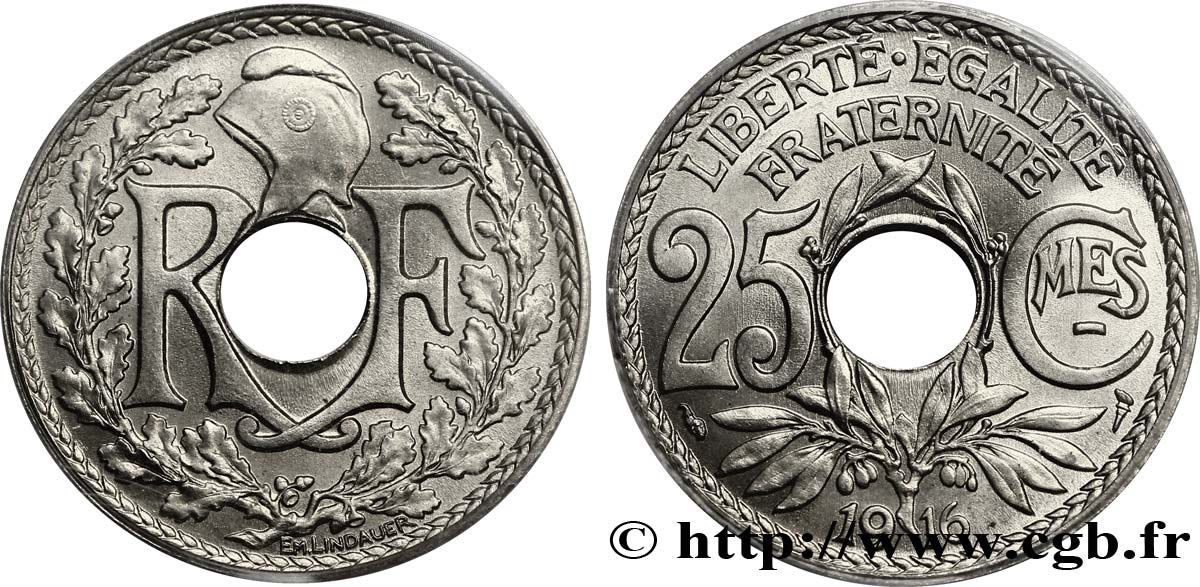 25 centimes Lindauer, Cmes souligné 1916  F.170/4 ST67 PCGS