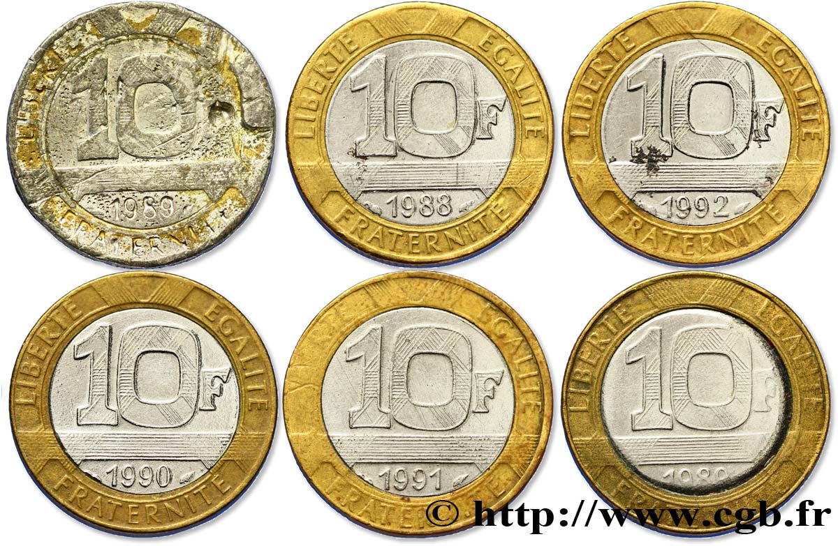 Lot de six faux de 10 francs Génie de la Bastille - - F.375/- var. VG/XF 