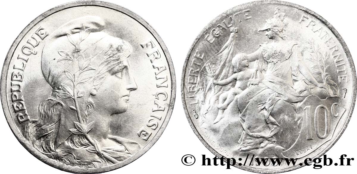Essai de 10 centimes Daniel-Dupuis en aluminium 1908  GEM.34 10 MS63 