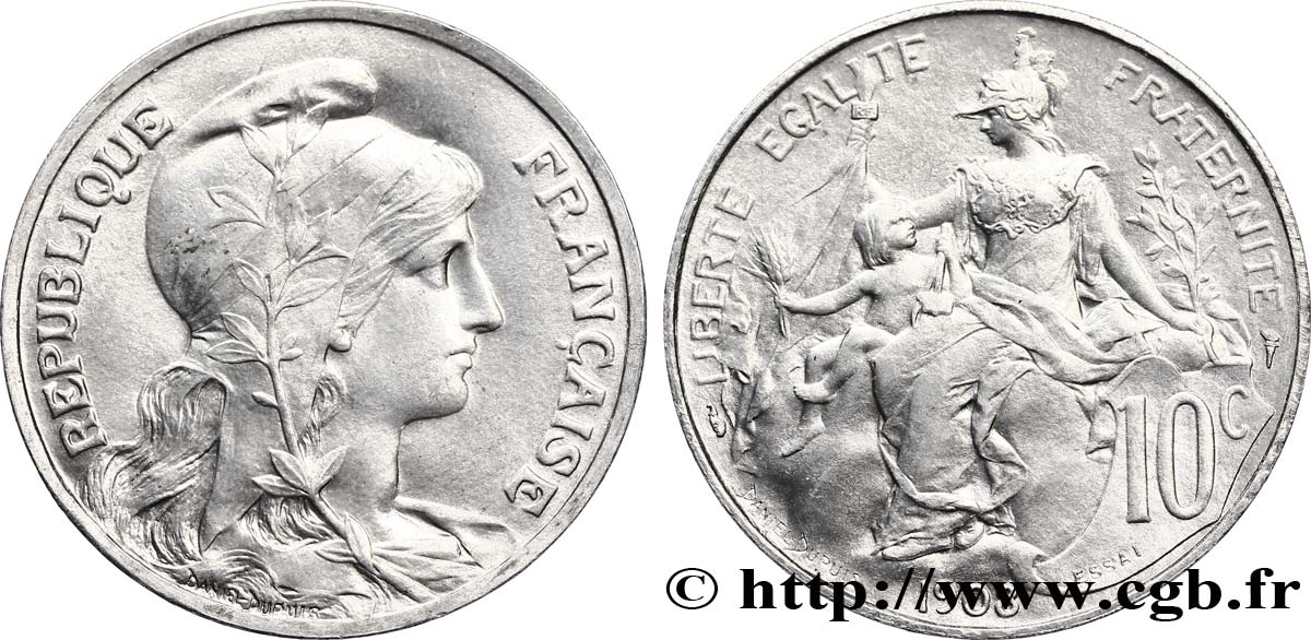 Essai de 10 centimes Daniel-Dupuis en aluminium, sur flan épais 1908  VG.4608  EBC60 