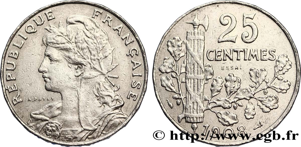 Essai de 25 centimes Patey, 2e type 1908  F.169/4 TTB45 