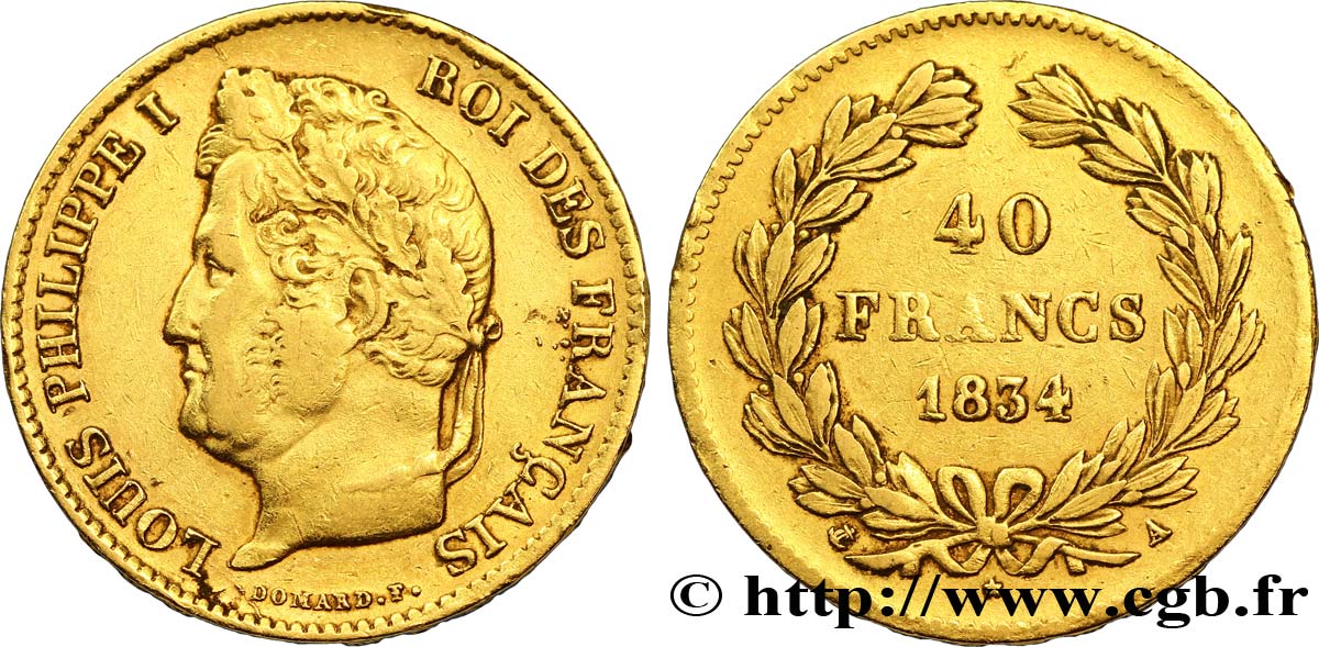 40 francs or Louis-Philippe 1834 Paris F.546/6 TTB45 