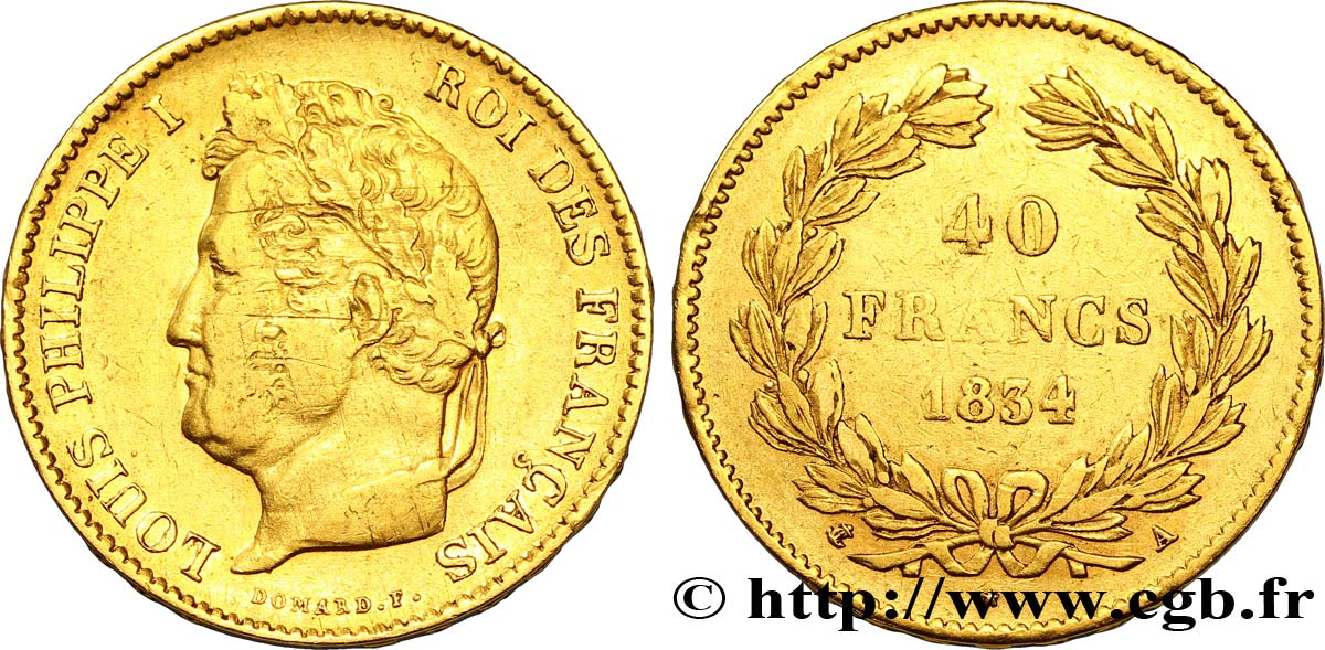 40 francs or Louis-Philippe 1834 Paris F.546/6 TTB45 
