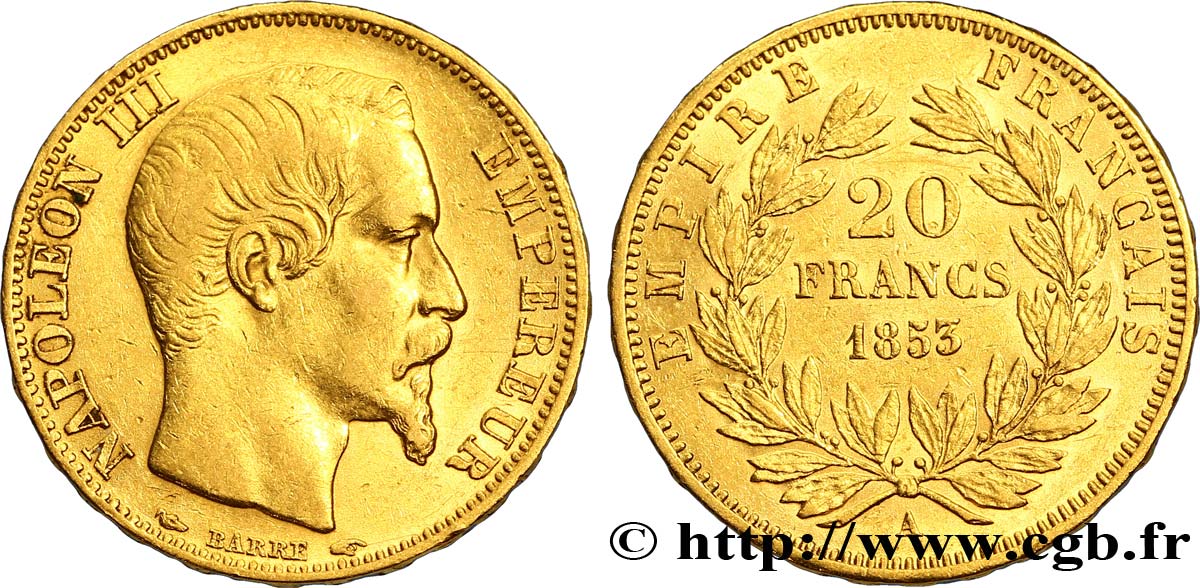 20 francs or Napoléon III, tête nue 1853 Paris F.531/1 TTB48 
