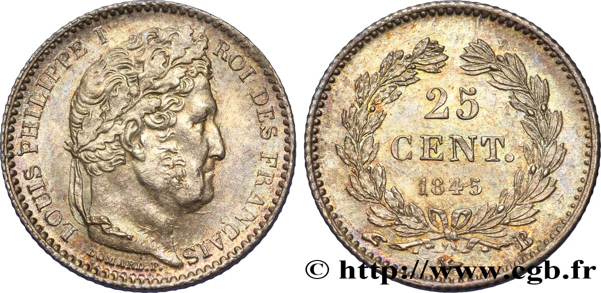 25 centimes Louis-Philippe 1845 Rouen F.167/1 EBC58 