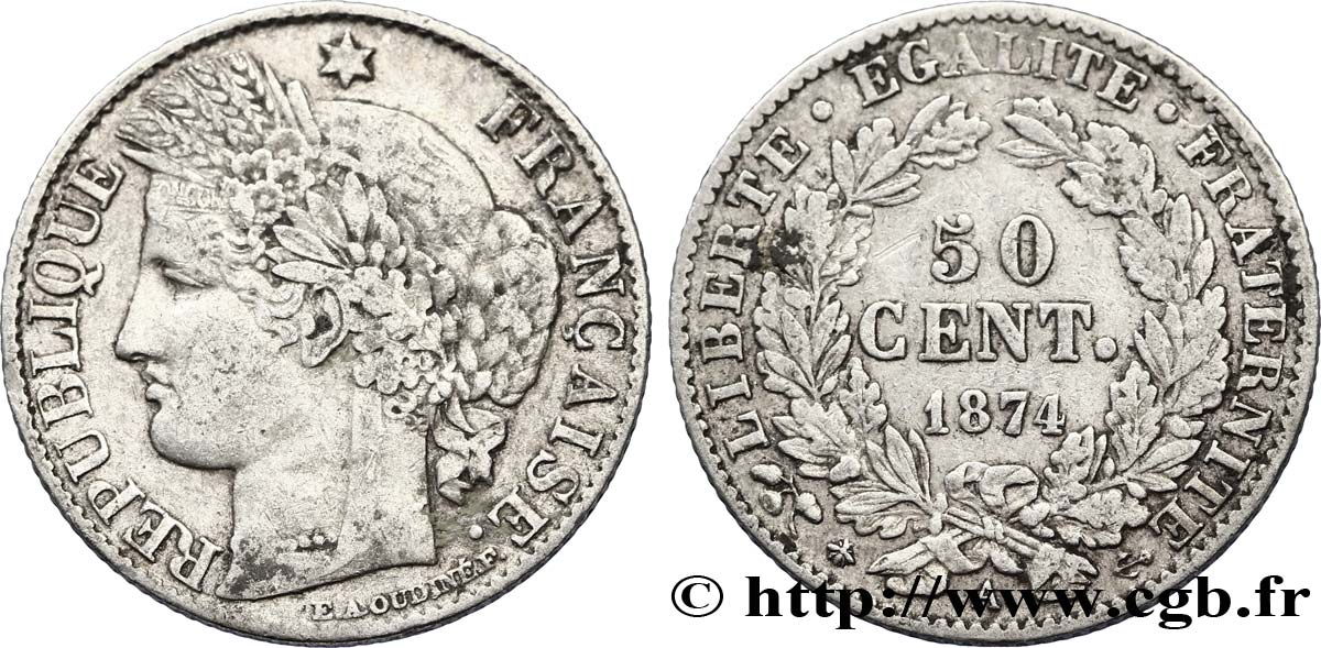 50 centimes Cérès, Troisième République 1874 Paris F.189/7 S35 