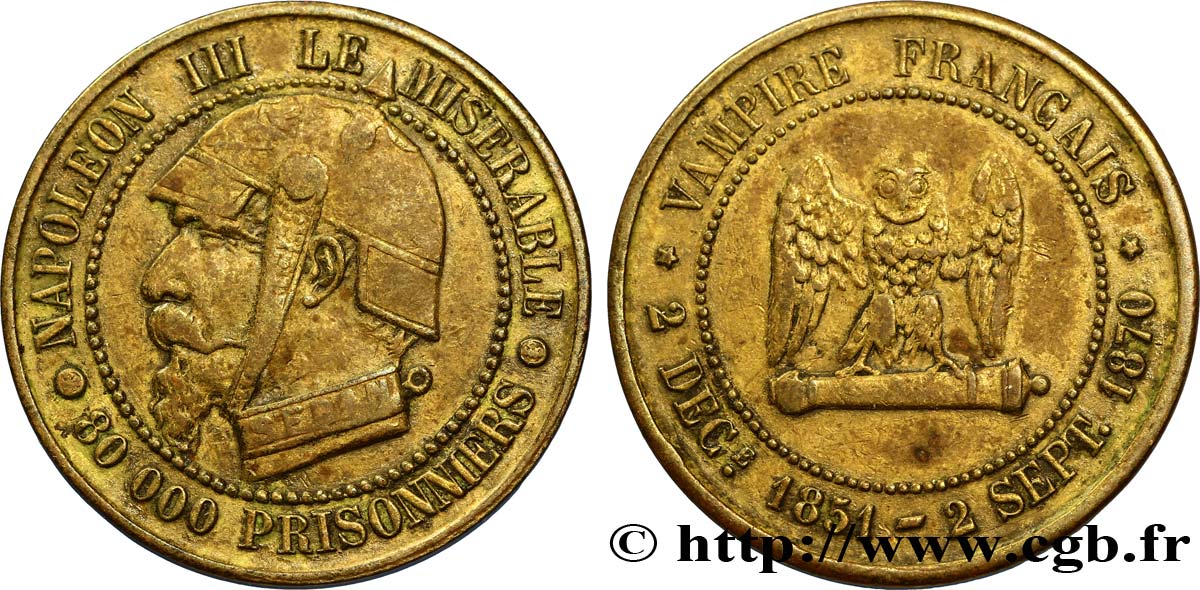 Monnaie satirique Lt 27, module de cinq centimes 1870  Coll.42  TTB50 