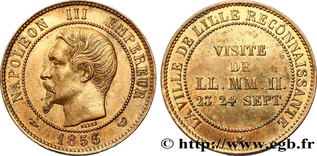 Module de dix centimes, Visite impériale à Lille les 23 et 24 septembre 1853 1853 Lille VG.3365  AU55 