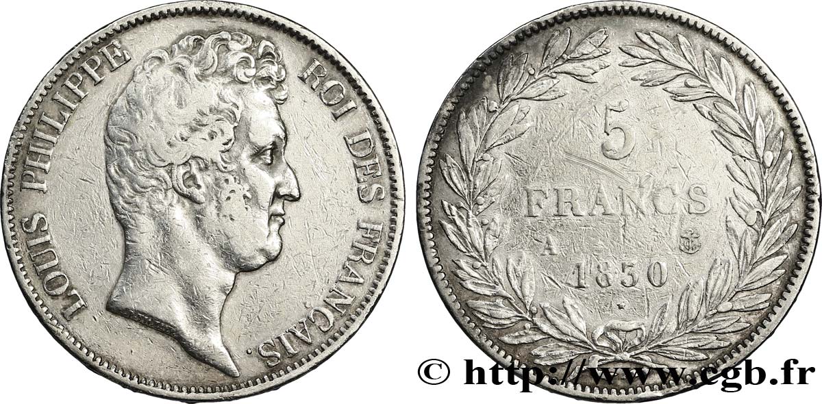 5 francs type Tiolier sans le I, tranche en creux 1830 Paris F.313/1 TB30 