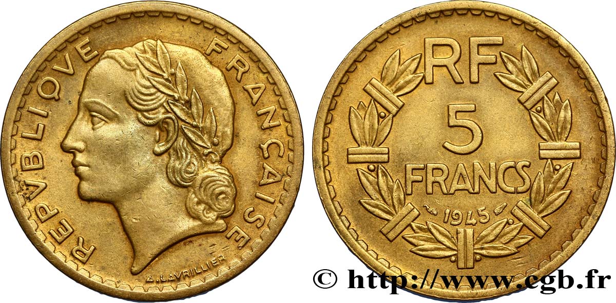 5 francs Lavrillier, bronze-aluminium 1945  F.337/5 BB53 