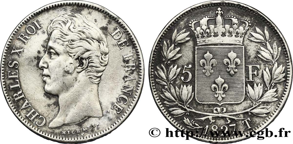 5 francs Charles X, 2e type 1827 Nantes F.311/12 BB45 