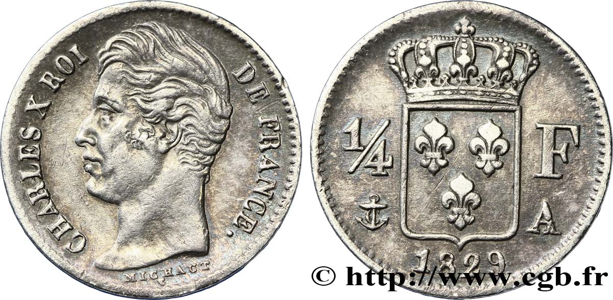 1/4 franc Charles X 1829 Paris F.164/29 MBC45 