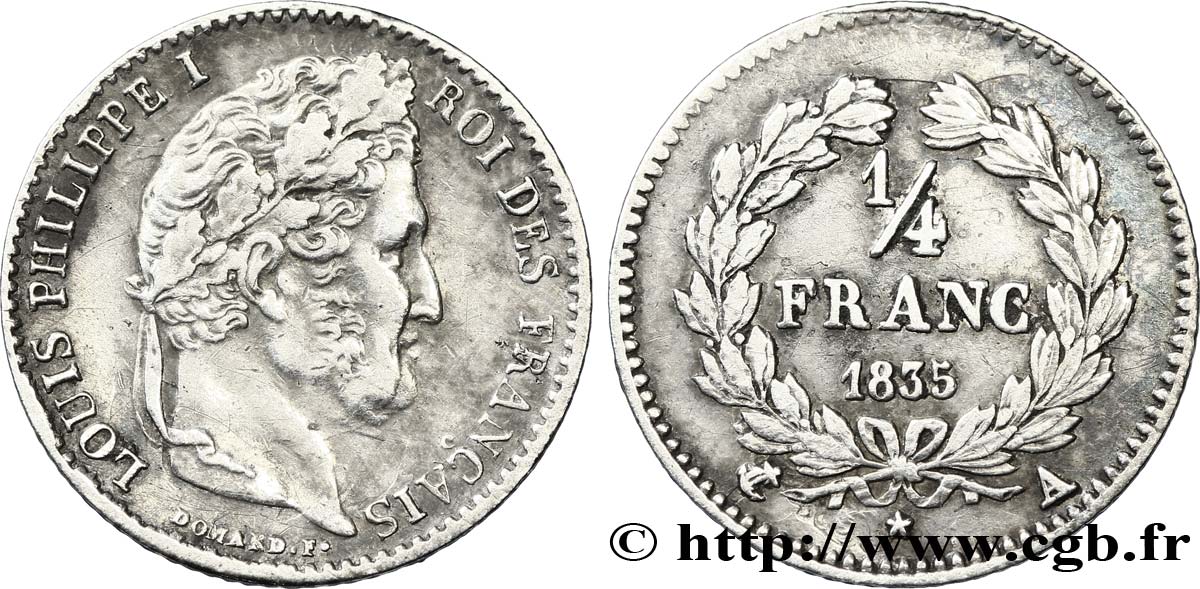1/4 franc Louis-Philippe 1835 Paris F.166/49 TTB45 