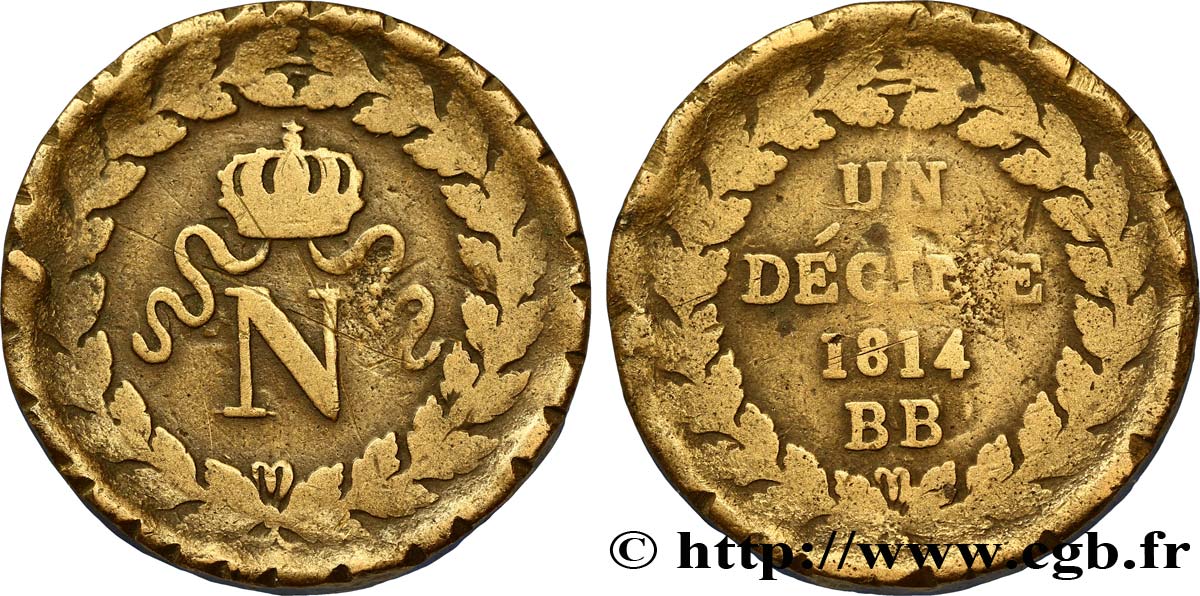 Un décime à l’N couronnée 1814 Strasbourg F.131/1 B10 