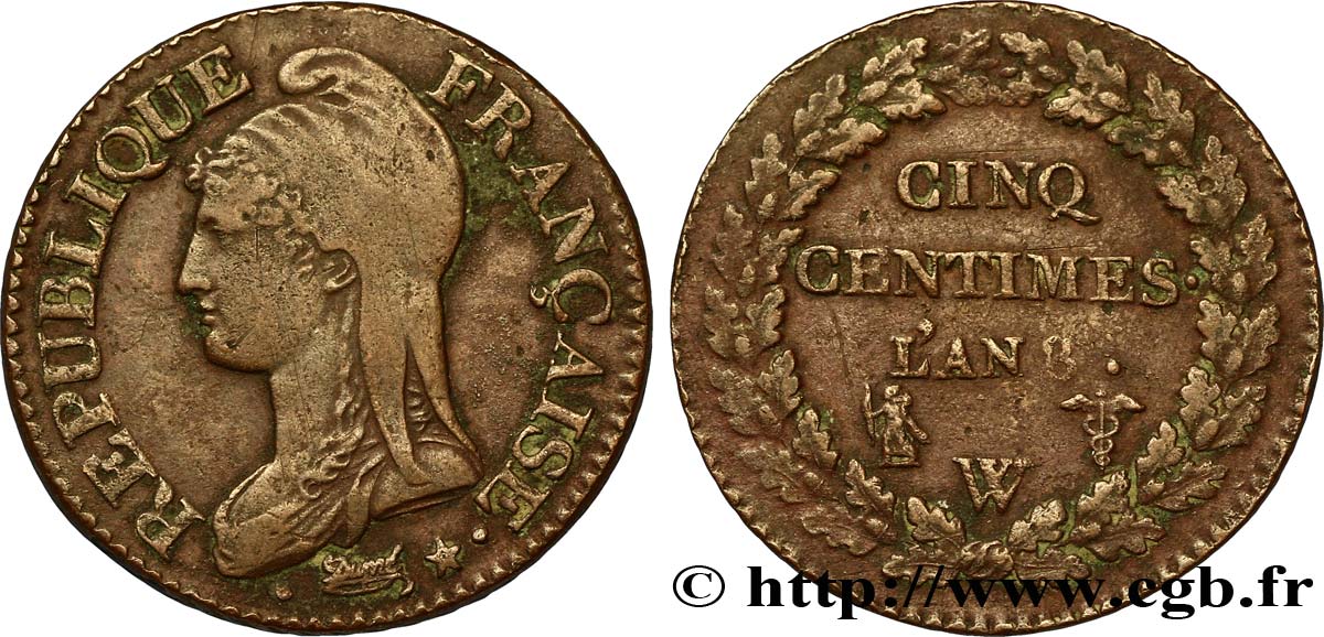 Cinq centimes Dupré, grand module 1800 Lille F.115/134 XF42 