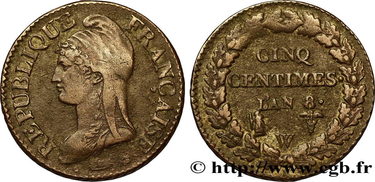 Cinq centimes Dupré, grand module 1800 Lille F.115/134 TTB42 