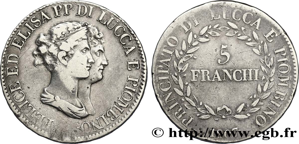 5 franchi, moyens bustes 1807 Florence M.437  TB30 