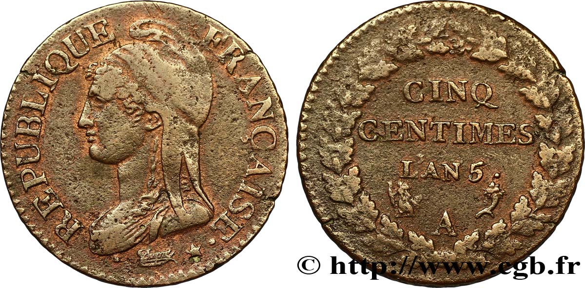 Cinq centimes Dupré, grand module 1797 Paris F.115/1 MBC40 