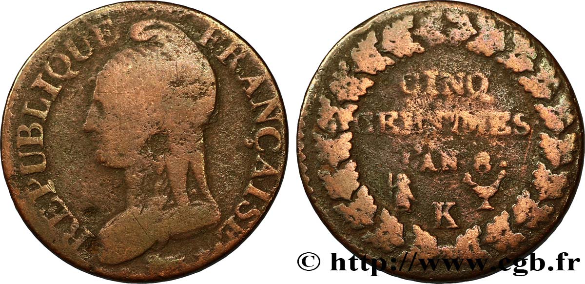 Cinq centimes Dupré, grand module 1800 Bordeaux F.115/132 RC10 