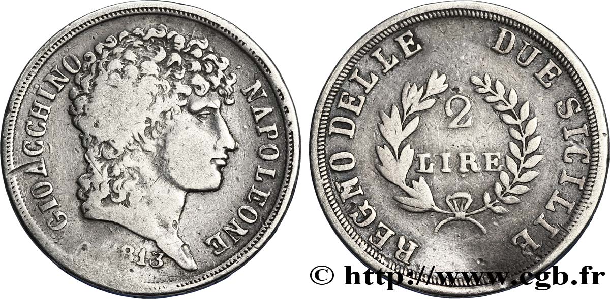 2 lire, rameaux courts 1813 Naples M.495  TB25 