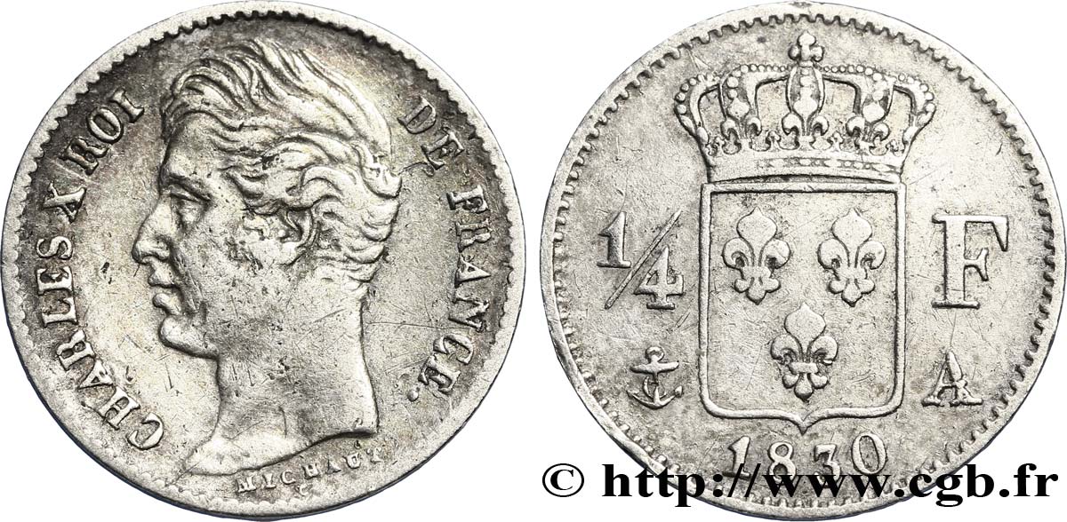 1/4 franc Charles X 1830 Paris F.164/39 MBC48 