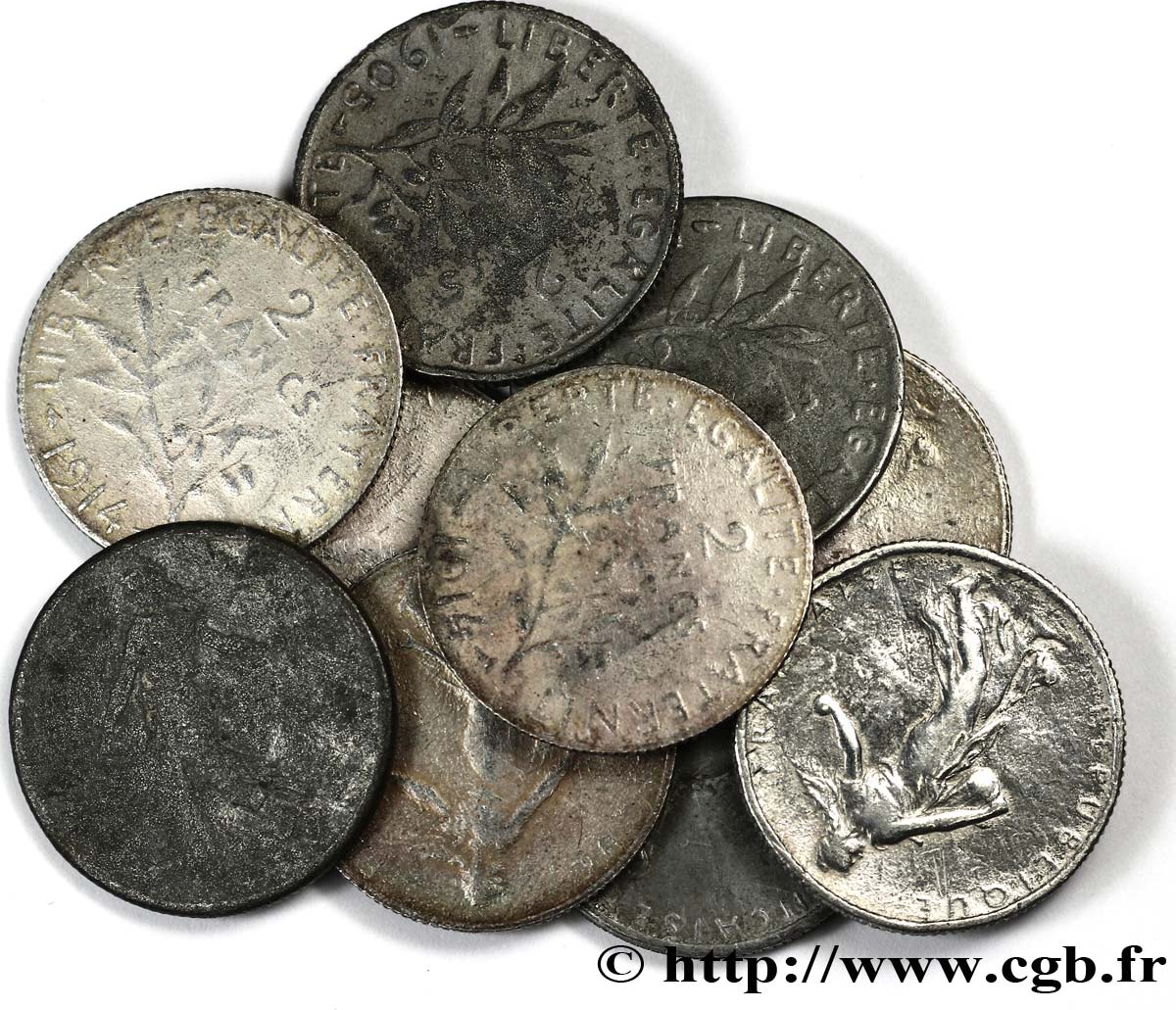 Lot de dix faux de 2 francs Semeuse -  F.266/- var. B/TTB 