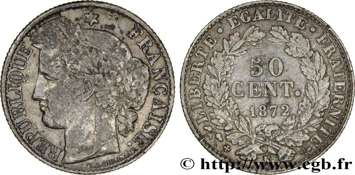 50 centimes Cérès, Troisième République 1872 Bordeaux F.189/4 TTB45 