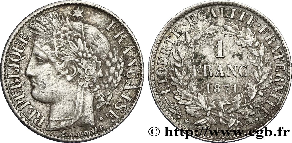 1 franc Cérès, IIIe République 1871 Bordeaux F.216/3 TTB48 