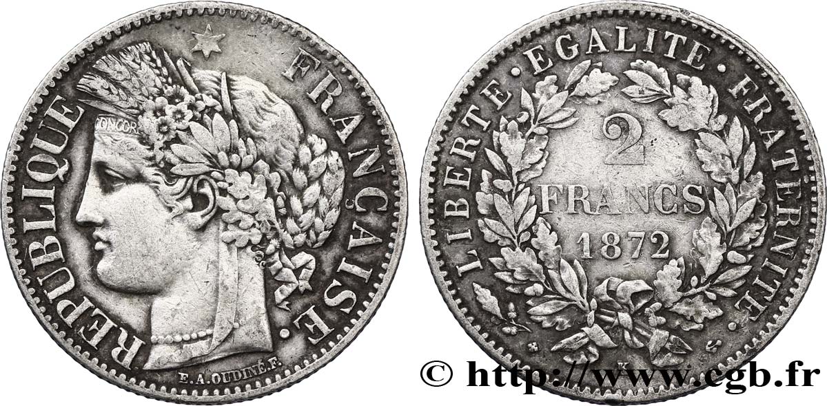 2 francs Cérès, avec légende 1872 Bordeaux F.265/9 SS48 