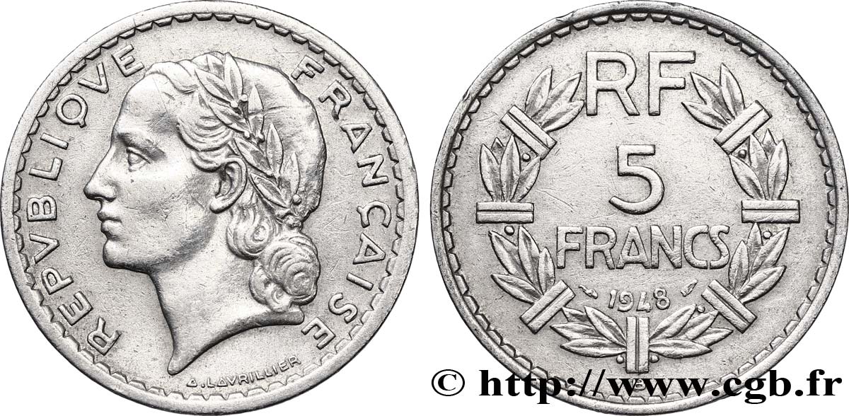 5 francs Lavrillier, aluminium 1948 Beaumont-Le-Roger F.339/15 TTB45 