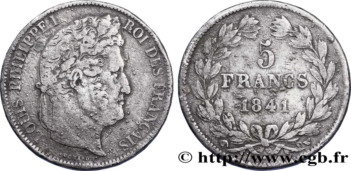 Faux de 5 francs IIe type Domard 1841 Lille F.324/94 var. TB30 