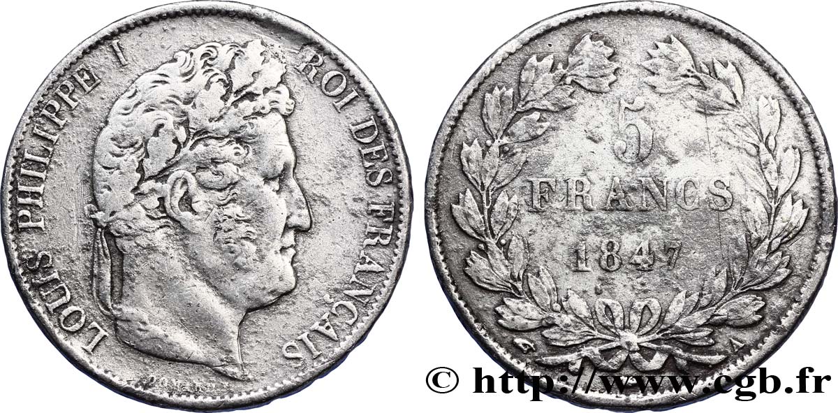 Faux de 5 francs IIIe type Domard 1847 Paris F.325/14 var. TB30 