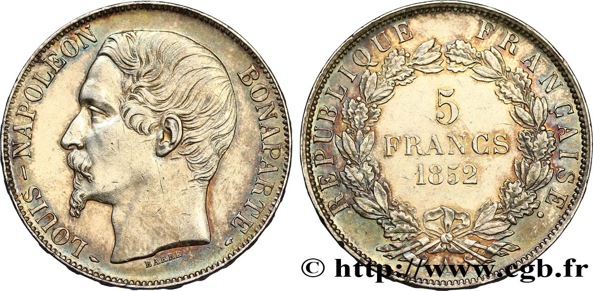 5 francs Louis-Napoléon, 2ème type 1852 Paris F.329/2 TTB52 