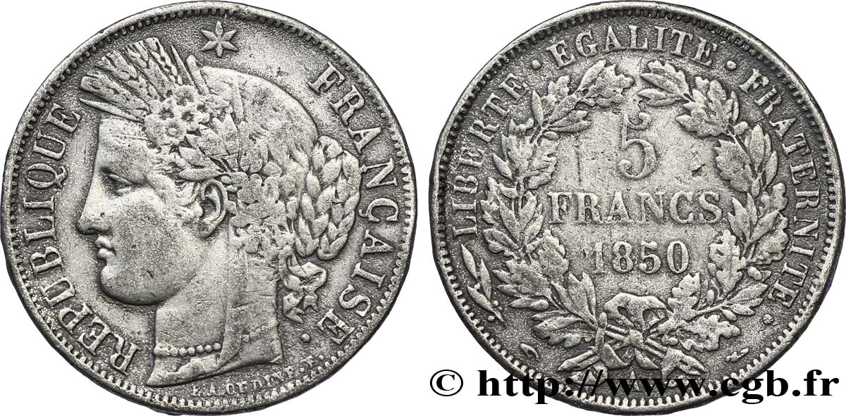 Faux de 5 francs Cérès, IIe République 1850 Paris F.327/4 TTB40 