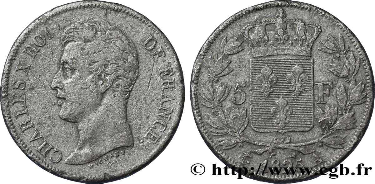 Faux de 5 francs Charles X, 1er type 1825 Paris F.310/2 var. MBC40 