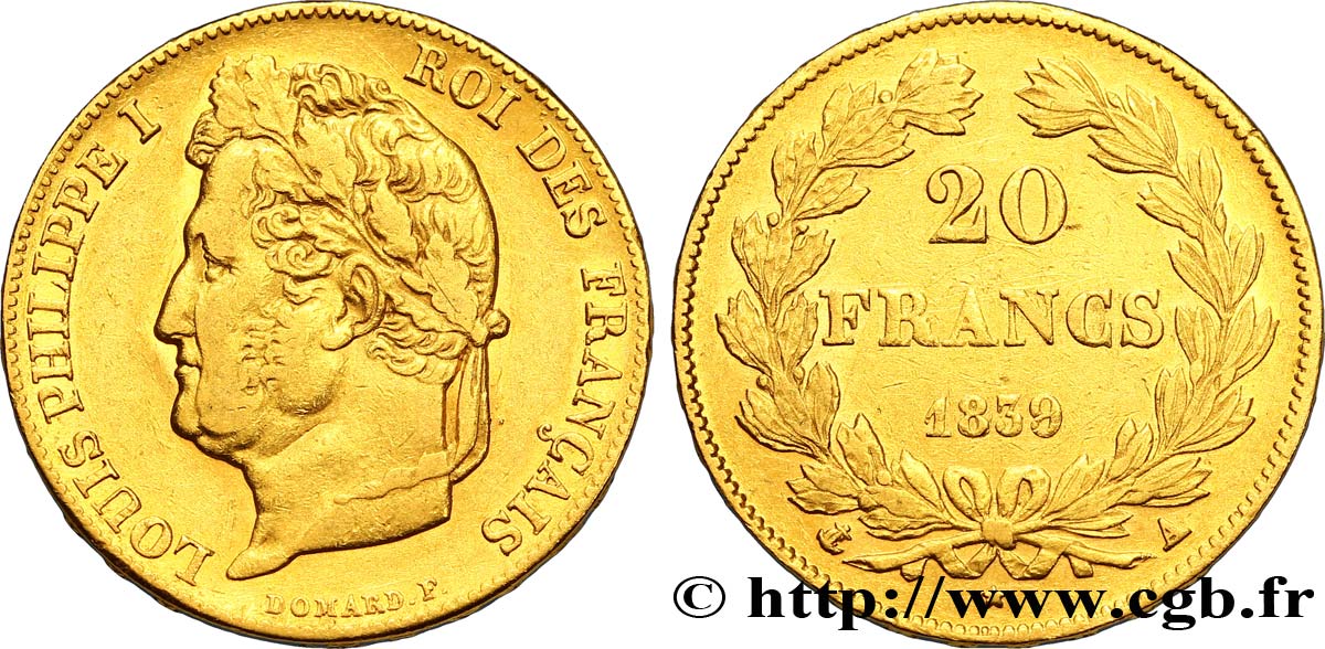 20 francs or Louis-Philippe, Domard 1839 Paris F.527/20 XF40 