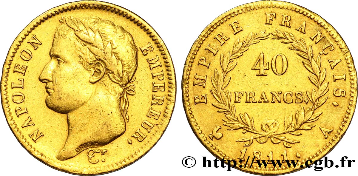 40 francs or Napoléon tête laurée, Empire français 1811 Paris F.541/6 TTB45 