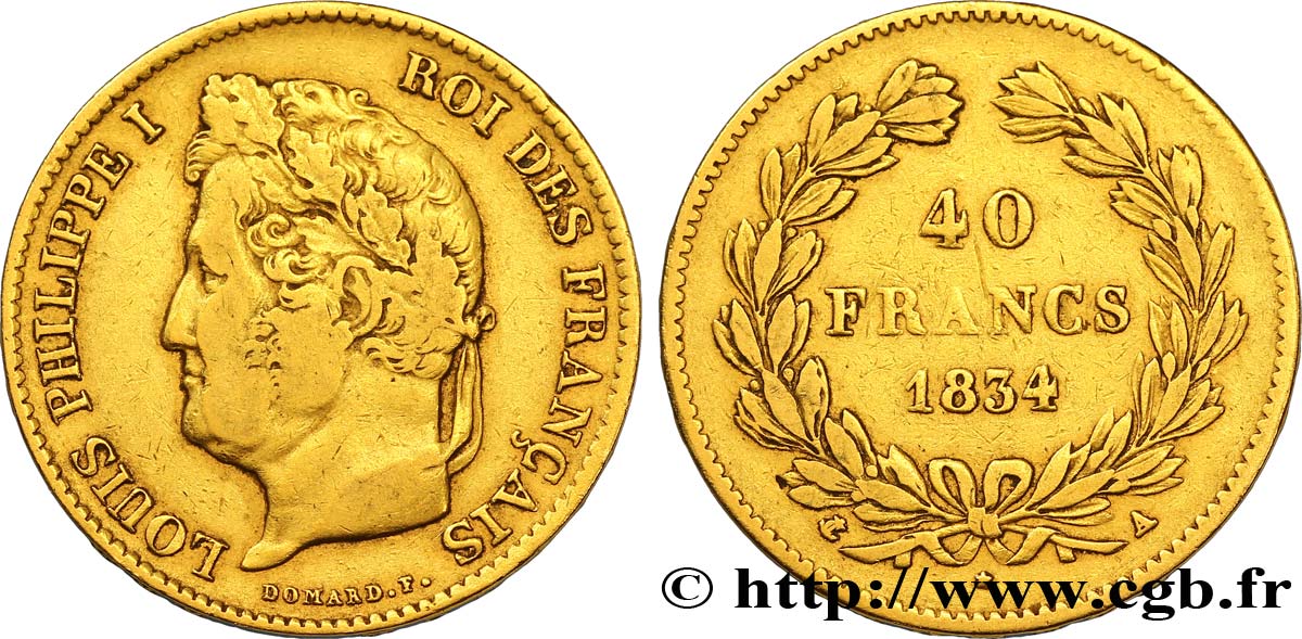 40 francs or Louis-Philippe 1834 Paris F.546/6 SS40 