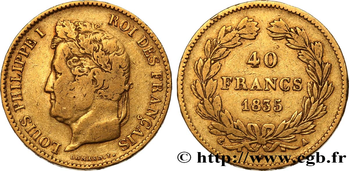 40 francs or Louis-Philippe 1835 Paris F.546/8 S30 